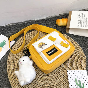 Trendy Canvas Shoulder Bag for Women 2025 New Japanese Style Cute Student Crossbody Bag Color Block Diagonal Bags