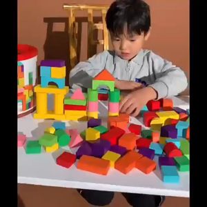 100PCS Building Blocks Educational Toys For Kids Number Alphabet Wooden Colorful Cube Bucket Blocks wooden toy