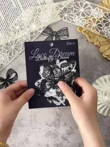 Morning Rain Black and White Lace Stickers Ins High-Value Hollow Butterfly Heart Border Material for Journal Photo DIY Decoration Stickers
