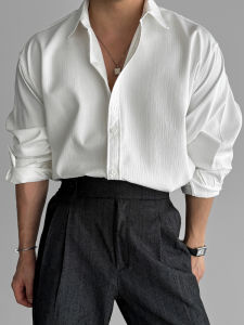 Ssumenam | Texture White Mens Long-sleeve Casual Shirt