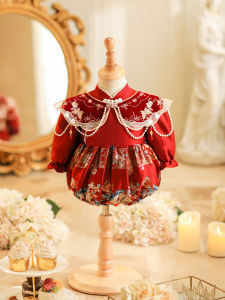Red Birthday Cheongsam Baby Girl Clothes Long Sleeve Bottom Covering Spring Autumn Traditional Chinese Style Festive Celebration Outfit