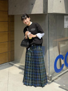 Váy Xếp Ly Chữ a Cạp Cao Cổ Điển Cho Nữ Mùa Xuân Thu Mới Phong Cách Nhật Bản Váy Midi Dài Ôm Sát Cơ Thể