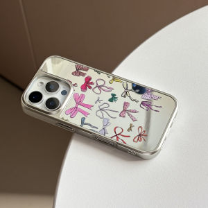 Silver Frame Butterfly Knot Magnetic Absorption Phone Case for 16Promax 17Pro 14Pro Full Cover 13 Cute Sweet Girl Heart