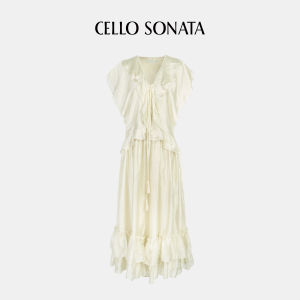Cello Sonata | French Acetate Ruffle Tie Short Sleeve Dress