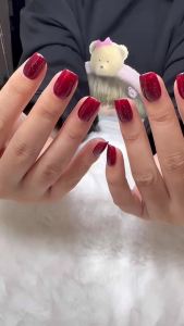 100% HANDMADE Short trapezoid Artificial Nails Christmas red light bulb crystal cats eye nails super bright flash nails Phototpy Fake Nail Press on Nail Reusable And Removable With Free Glue