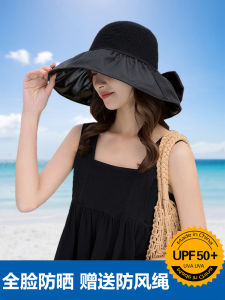หมวกกันแดดทรงกลมปีกกว้างสำหรับฤดูร้อน หมวกตกปลา หมวกกันแดดชายหาด กาวสีดำ ผูกโบว์ผีเสื้อ กันยูวี กันแดด หมวกกันแดดสำหรับผู้หญิง