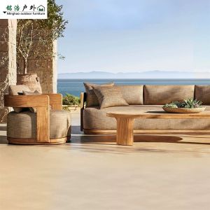 Outdoor Teak Wood Sofa Villa Hotel Garden Waterproof Sunscreen Leisure Solid Wood Sofa Homestay Furniture Nordic Style