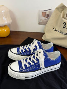 รองเท้าผ้าใบพื้นหนาแบบสวมหัวสูงสไตล์ย้อนยุค ทรงหัวมน พื้นยาง สำหรับเด็กและเยาวชน ทรงลำลอง สีฟ้าอ่อน