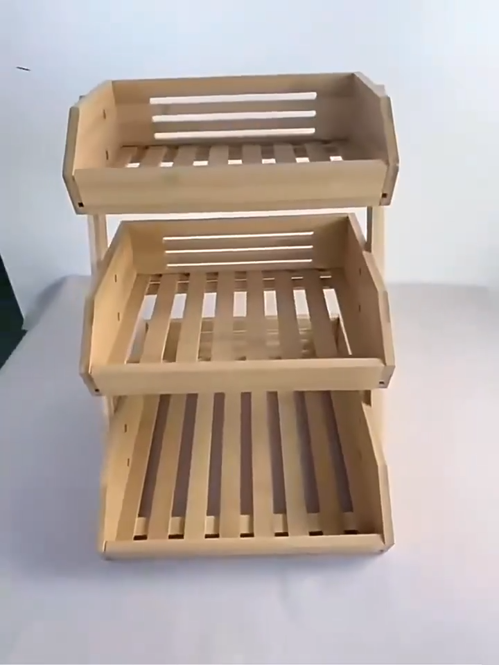 3-Tier Wooden Fruit Bread Basket Table Storage Rack Kitchen Food Display Organizer