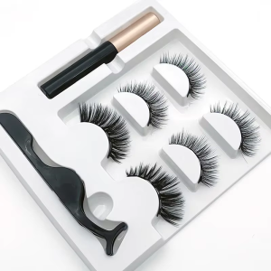 Natural Handmade Mink Magnetic Eyelashes Set 3 Pairs with Magnetic Eyeliner Beauty Makeup False Lashes