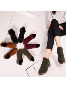 Giày Bốt Martin Lót Lông Cừu Cho Nữ Giày Bốt Ngắn Khóa Kéo Bên Hông Giày Bốt Đế Thấp Phong Cách Sinh Viên Giày Bốt Thời Trang Mùa Thu