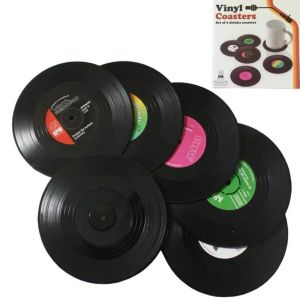 6 Pieces Vinyl Disk Coasters Retro Record Table Placemats Heat-resistant Nonslip Pads Home Decor Creative Cup Coaster Set