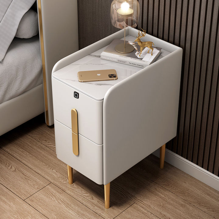 Solid Wood Smart Bedside Table Minimalist Modern Fingerprint Lock