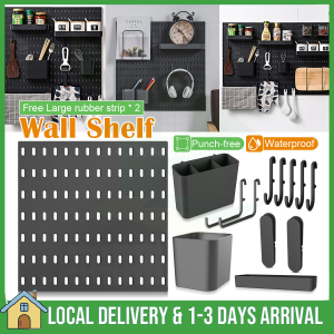 kitchen Pegboard Organizer Display Board Wall Storage Rack Organizer Pegboard Accessories No Punching Pegboard Wall Organizer Panel Shelves for Bathroom Dormitory Gamer Room