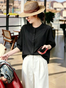 TIANQIANHUI | Áo Blouse Dài Tay Phong Cách Thoáng Mát Đen