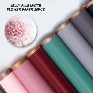 20pcs Gold Edge Jellyfilm Waterproof Floral Wrapping Paper Sheets Frosted Bouquet Packaging Paper