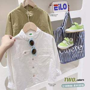 Loose Long Sleeve Childrens Shirt for Boys Pure Color Stand Collar Spring Autumn Korean Style Casual Cotton Kids Fashion