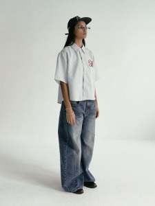 Áo Sơ Mi Nữ Tay Ngắn Mùa Hè Phong Cách Đại Học Kẻ Sọc Rộng Rãi Trung Tính Thường Ngày Nhỏ Gọn Áo Trên Cùng Cotton 100%