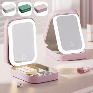 BekaHome กระเป๋าเครื่องสําอาง กล่องเก็บของ กระจกแต่งหน้า อัจฉริยะ LED แบบพกพา สีพื้น แฟชั่นสําหรับผู้หญิง สําหรับศิลปินแต่งหน้า
