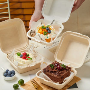 Biodegradable Disposable Cake Lunch Box Fruit Tiramisu Burger Baking Paper Pulp Packaging Box Square Shape Food Delivery Container