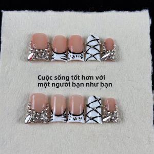 10 Bộ Móng Tay Giả Đính Đá Lấp Lánh Họa Tiết Ngựa Vằn Vẽ Tay Phong Cách Tối Giản Sang Trọng Dành Cho Tiệc Tùng