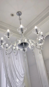 8 Lights European Clear Glass Crystal Chandelier Candle Style Hanging Lamp Sala Ceiling Light Luxury Transparent Lustre Pendant Light for Living Room Dining Room Villa Condo Home Decor