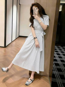 ZHENMANZI | Striped Summer Long Dress Waist Cinching Slimming