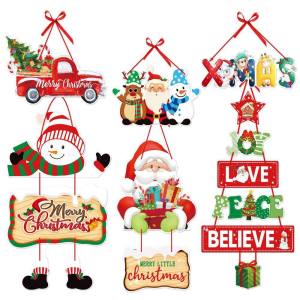 Christmas Santa Door Welcome Sign Home Window Hanging Decoration Banner Wall Plaque Party Pendant Xmas Tree Snowman Ornament