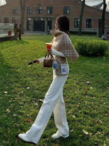 High Waist Wide Leg Pure White Denim Jeans Womens Spring Autumn Long Loose Slimming Soft Floor-Length Pants