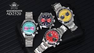ADDIESDIVE 2026 Đồng Hồ Bấm Giờ Nam Sang Trọng Chống Nước 100m 316L Thép Không Gỉ BGW9 Viền Gốm Phát Sáng Thạch Anh VK64 AD2520