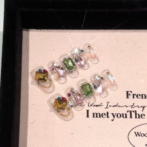 เล็บประดับเพชรแบบใส่ได้ด้วยมือ Pure Desire น้ำหนักเบา น่ารัก เส้นใยประดับเพชร ความยาวปกติ กล่องบรรจุภัณฑ์พื้นฐาน