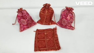 Bandhani Potli Bag Set with Designer Brooch Embellishments | Decorative Gift Pouch for Pooja Return Gifts Jewelry & Festive Storage (Pack of 1 Pc)