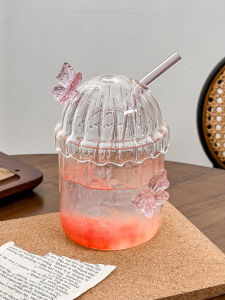 แก้วน้ำดื่มแบบมีตะไบรูปผีเสื้อพร้อมฝาปิด แก้วน้ำมันและกาแฟที่ทนต่อความร้อนสูง แก้วน้ำส้มสายชูรูปชีส์น่ารัก