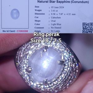 Batu akik cincin natural light blue sapphire star ceylon safir srilanka