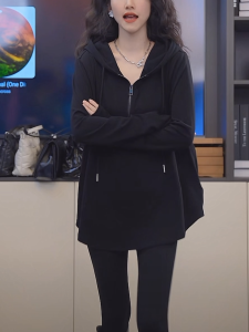 Fashionable Oversized Hoodie Womens Mid-Length Zip-Up Sweatshirt Spring 2024 plus Size Versatile Large Code Streetwear