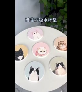 ✨SG SELLER✨ Diatomite Cup Coaster Cartoon Cat Kitten Pet Flower Rainbow Minimal Cartoon Coaster Absorbent