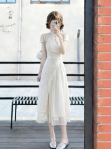 CHANGTONG | New Chinese Style Modified Cheongsam Dress Fitted Long Dress