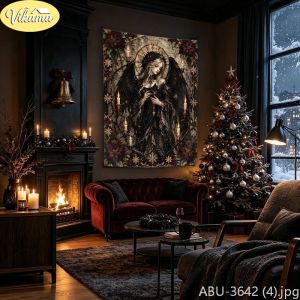 VIKAMA Macabre Frosted Cathedral Window Castle Bone Wall Tapestry Noir Victorian Ice Pattern Winter Festive Room Home Decor Soft