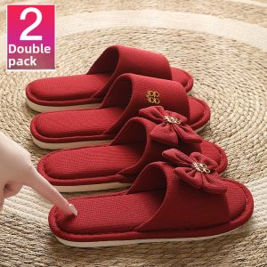 Buy 1 Get 1 Free Wedding Slippers Festive a Pair in Red Newly Married Bridegroom Bride Dowry Couple Linen Home Female Summer
