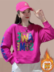 เสื้อฮู้ดพิมพ์ลายตัวอักษรผ้าฝ้ายแท้ ทรงหลวม แขนยาว ปกติ คอกลม แฟชั่นฤดูใบไม้ร่วง 2024 สำหรับผู้หญิง