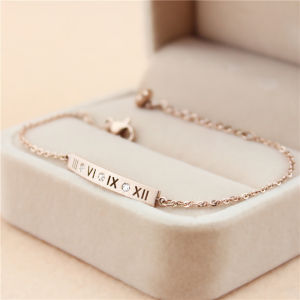 Minimalist Roman Numeral Chic Steel Rose Gold Bangle