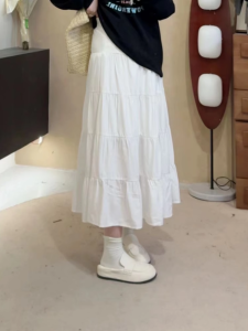 plus Size High Waist Cake Skirt White Slimming Concealing Drapey Early Autumn New Style Womens Commute Korean Style A-Line Skirt