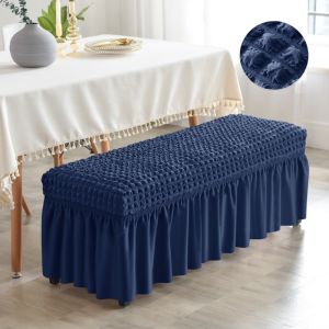 Bench Cover Elastic Seersucker Bench Cover with Skirt Removable Protector Dining Bench Cover Long Stool Chair Slipcover Elastic Rectangle Bedroom