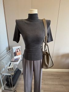 Slim Fit High Collar mid Sleeve Basic Style Womens T Shirt Korean Version Five Sleeve Tops Elastic Inner Wear for Autumn