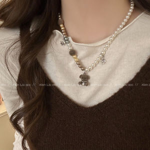 Adorable Bear Beaded Necklace Womens Fashionable Sweater Chain Versatile Stylish New 2025 Fresh out Jewelry Accessory