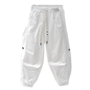 Summer White Cotton Casual Pants for Kids Boys Girls Pure Cotton Thin Loose Fit Childrens Long Trousers Breathable Wear