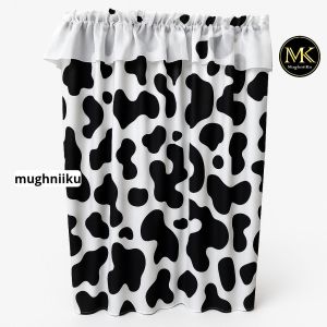 Gorden Tirai Kolong Dapur Serba Hitam Putih Motif Moo Renda Poni