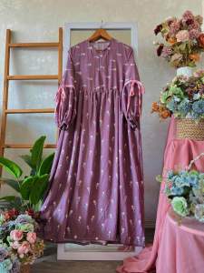 Dress Gamis Pita Lengan Balon Best Seller Rayon Premium/Gamis Motif Bunga Cantik Viral Kekinian Baru