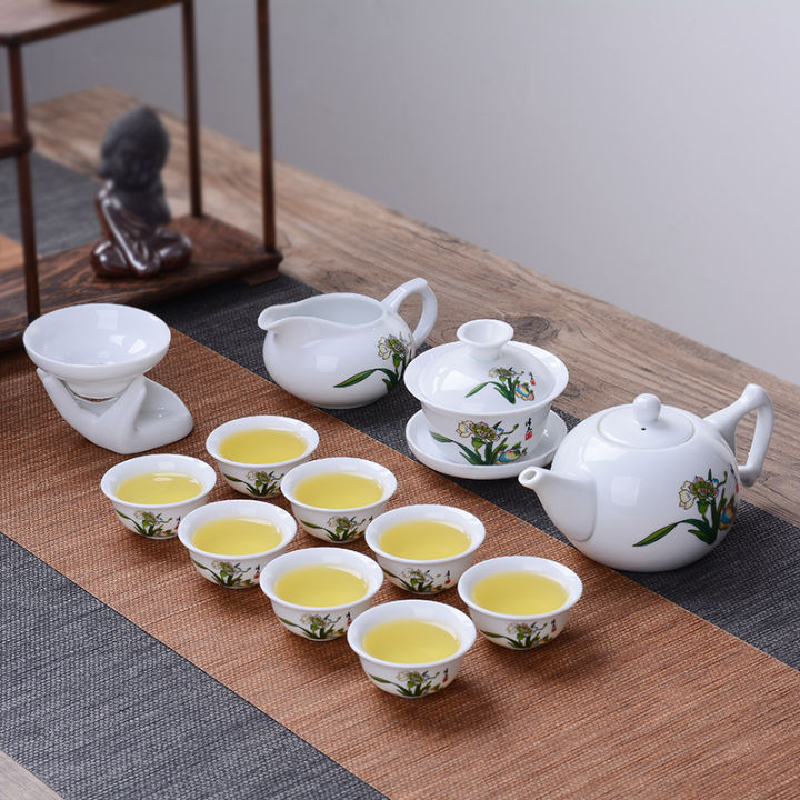 White Porcelain Ceramic Tea Set Complete Gongfu Tea Brewing Kit with ...