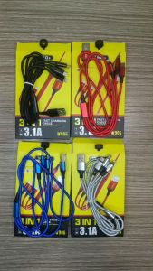 Kabel Charger WO+ Kabel Nylon 3 in 1 W906 3.1A Lightning / Type c / Micro Panjang 1.2 M